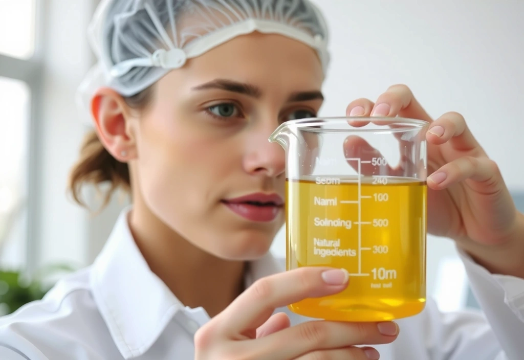 Scientist examining skincare ingredients in a lab