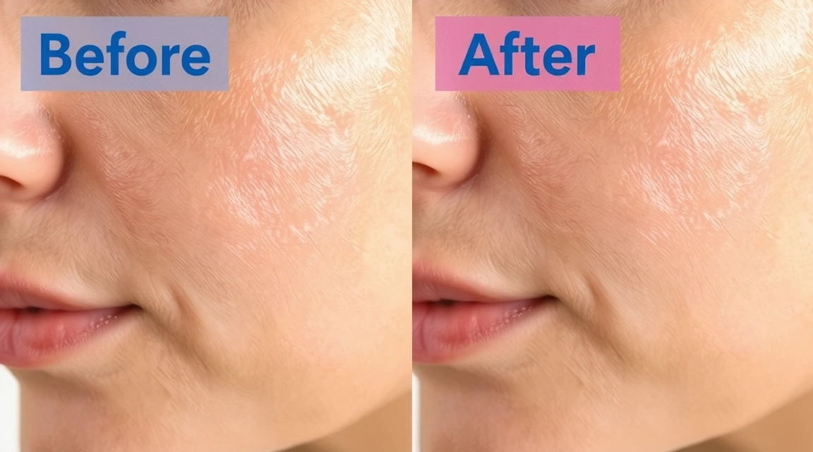 Before and after comparison of skin with and without serum